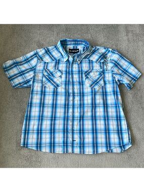 VGC Vintage Airwalk Blue Plaid Button Up Short Sleeve Shirt - Size XL